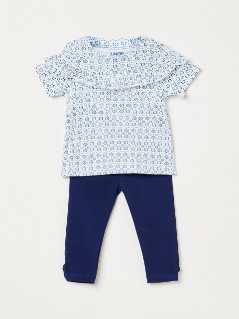 

Juniors by Lifestyle Girls White & Blue Printed Top with Leggings