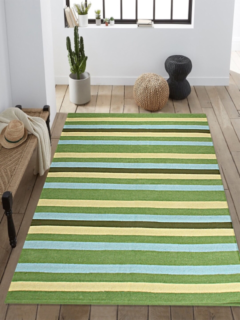 

Saral Home Green & Yellow Striped Anti-Skid Dhurrie