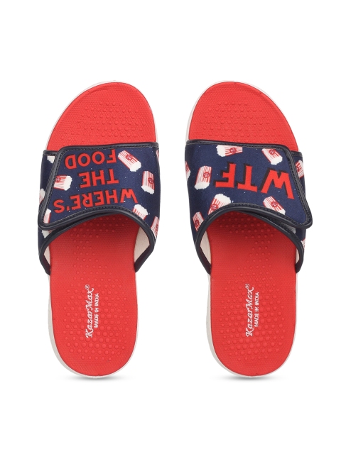 

KazarMax Unisex Navy Blue & Red Printed Sliders
