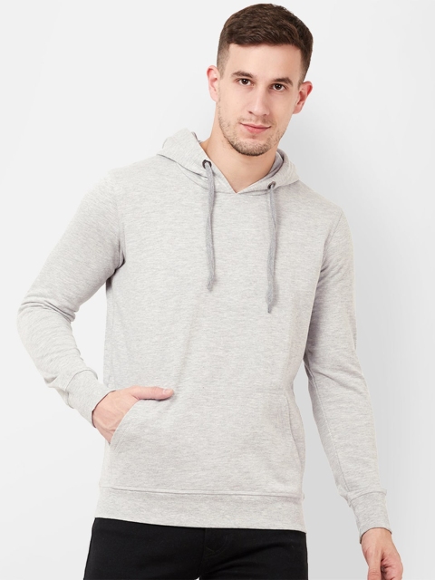 Free Authority Men Grey Solid Hooded Sweatshirt