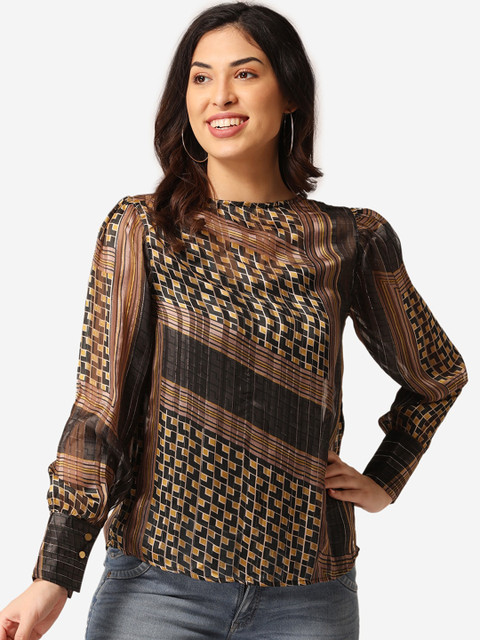 

LABEL REGALIA Women Black Printed Top