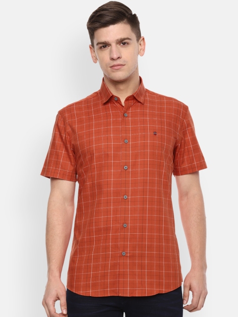 

Louis Philippe Jeans Men Orange & White Slim Fit Checked Casual Shirt
