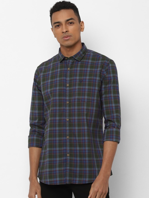 

Solly Jeans Co. Men Olive Green & Blue Regular Fit Checked Casual Shirt