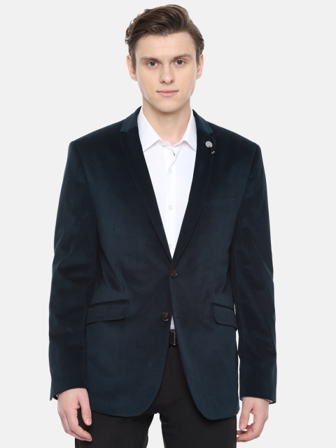 

V Dot Men Navy Blue Solid Slim-Fit Single-Breasted Formal Blazer