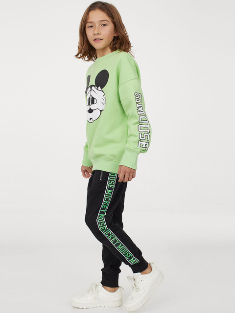

H&M Boys Black & Lime Green Side-Striped Joggers
