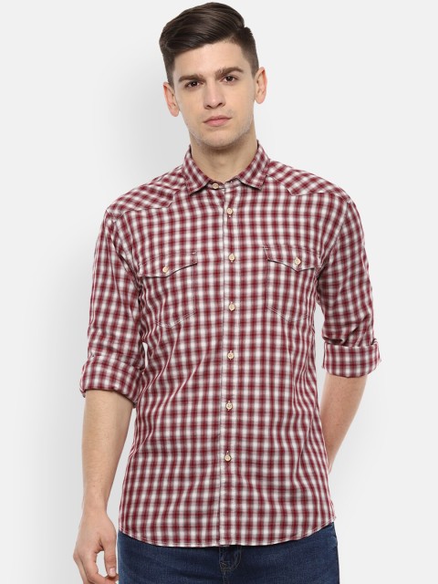 

Louis Philippe Jeans Men Maroon & White Slim Fit Checked Casual Shirt