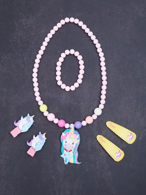 

Golden Peacock Pink & Yellow Beaded Jewellery Set