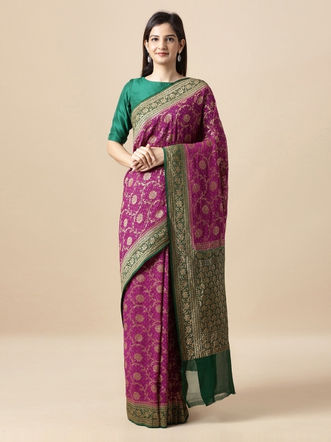 Taneira Magenta Pure Georgette Woven Design Banarasi Saree