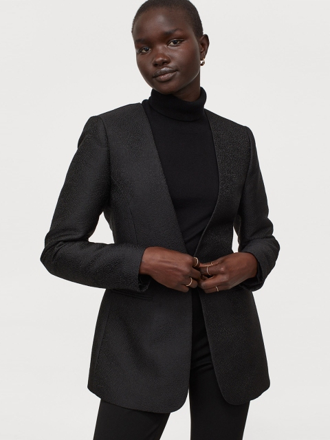 

H&M Women Black Jacquard-weave Jacket