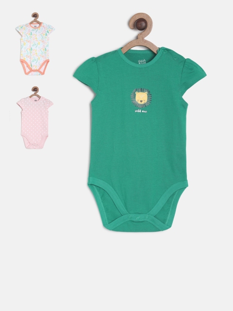 

MINI KLUB Girls Pack of 3 Printed Bodysuits, Green