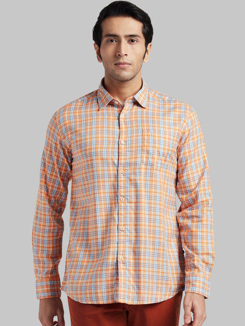 

Parx Men Orange & Blue Regular Fit Checked Casual Shirt