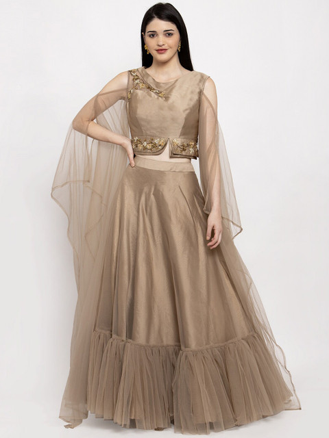 

KHALOM Beige Semi-Stitched Lehenga with Blouse