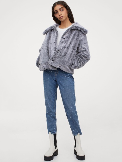 

H&M Women Grey Faux Fur Jacket