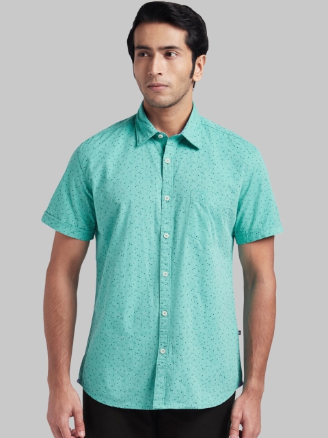 

Parx Men Sea Green & Navy Blue Regular Fit Printed Casual Shirt