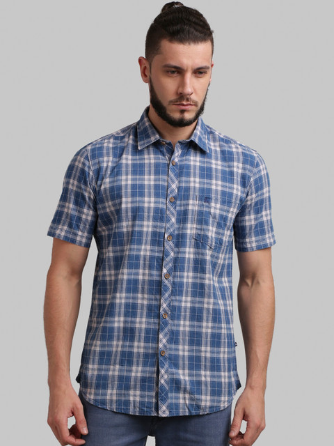 

Parx Men Blue & Beige Regular Fit Checked Casual Shirt