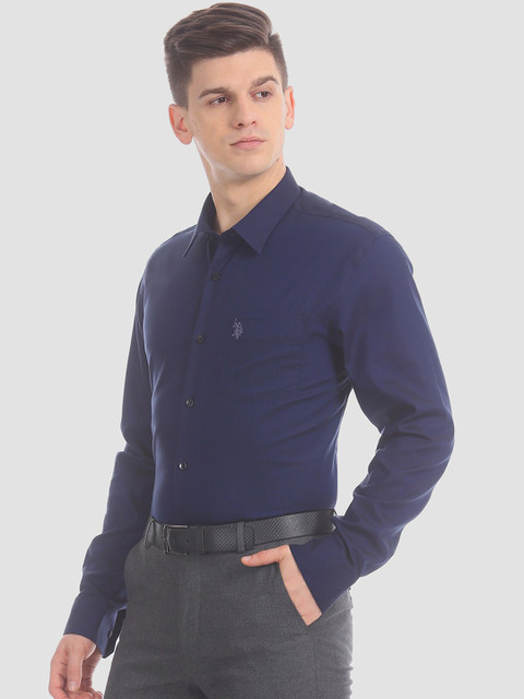 

U.S. Polo Assn. Men Blue Regular Fit Solid Formal Shirt