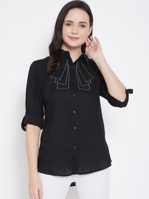

Ruhaans Women Black Classic Regular Fit Solid Casual Shirt
