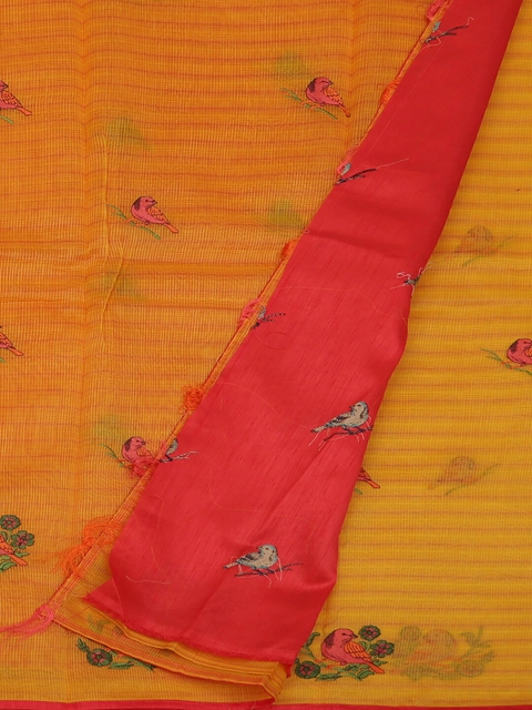 

Pothys Yellow Embroidered Supernet Saree