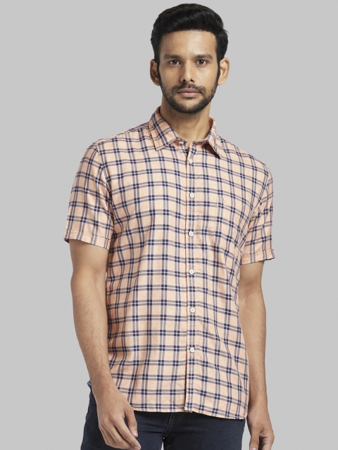 

Parx Men Orange & Blue Regular Fit Checked Casual Shirt