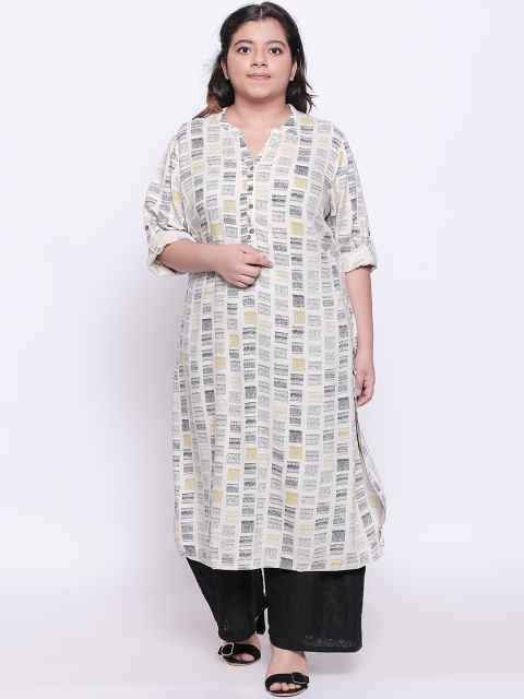 

RANGMANCH PLUS by Pantaloons Women Off-White Printed Straight Kurta