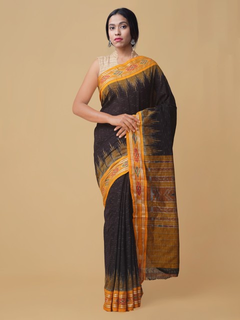 

Unnati Silks Black Pure Cotton Handloom Woven Design Sambalpuri Saree