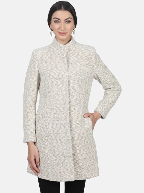 

Monte Carlo Women Grey & Beige Self Design Trench Coat
