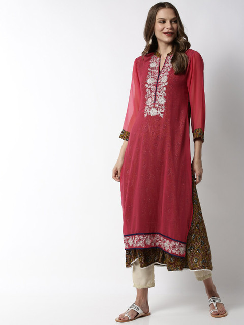

Soch Women Pink Yoke Design A-Line Kurta