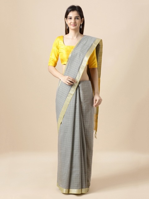 

Taneira Grey Pure Cotton Checked Mangalagiri Saree