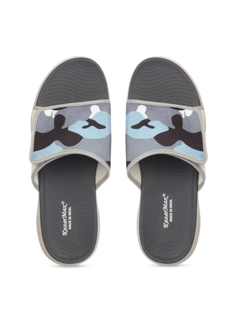

KazarMax Men Grey & Blue Camo Printed Sliders