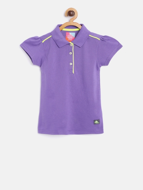 

Cherry Crumble Girls Purple Solid Polo Collar T-shirt