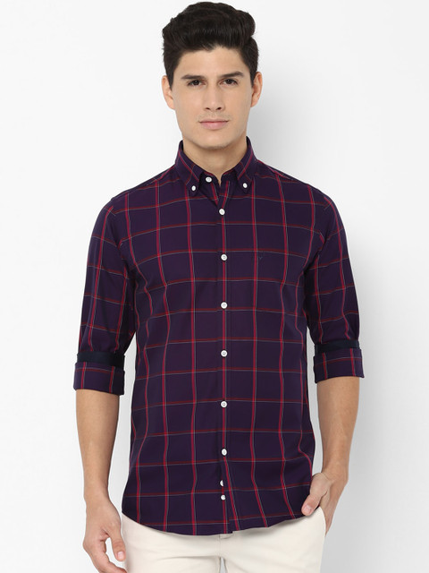 

Allen Solly Men Navy Blue & Red Slim Fit Checked Casual Shirt