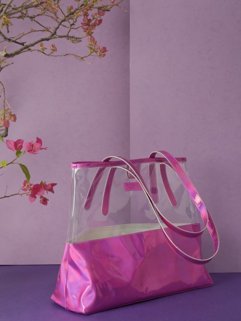 

STREET 9 Pink & Transparent Colourblocked Shoulder Bag