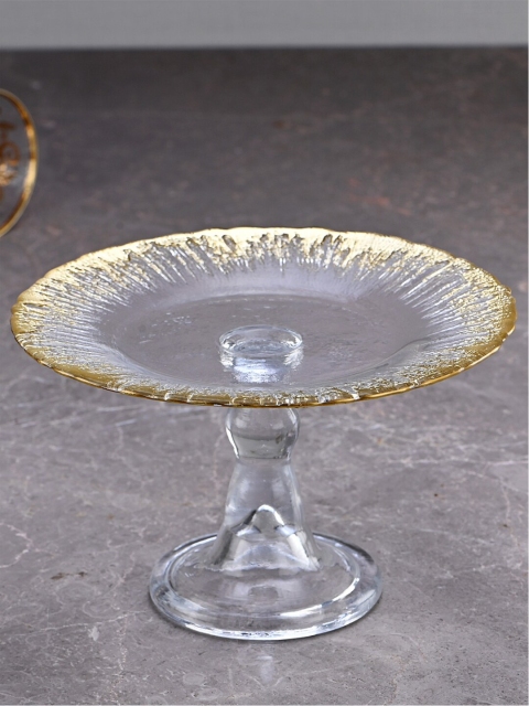 

Pure Home and Living Transparent & Gold-Toned Footed Cake Plate