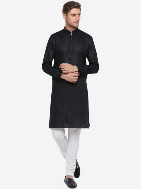

JADE BLUE Men Black Solid Straight Modi Kurta