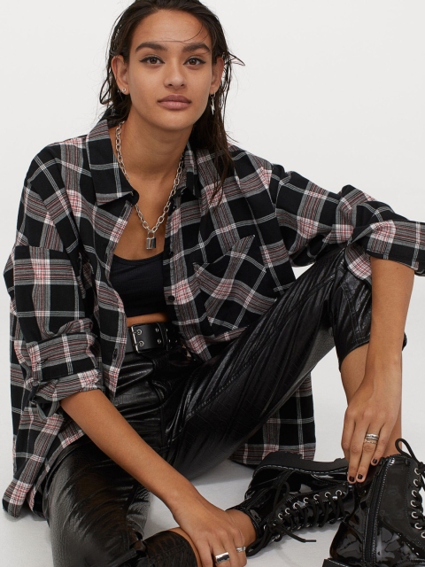 

H&M Women Black Checked Cotton Flannel Shirt