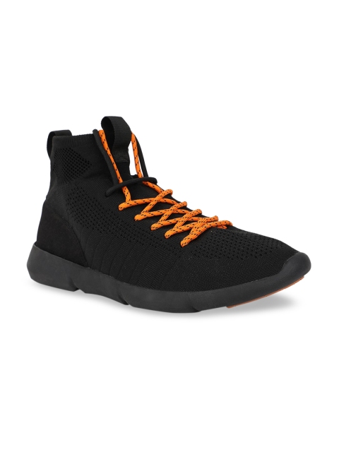 

Bata Men Black Woven Design PU Mid-Top Sneakers