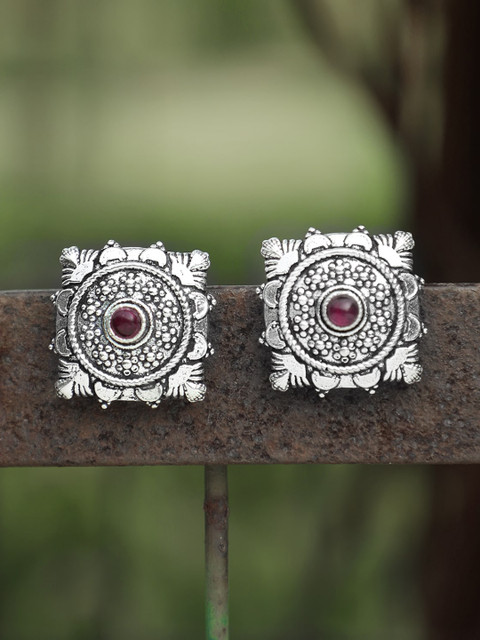 

Adwitiya Collection Silver-Plated Square Studs