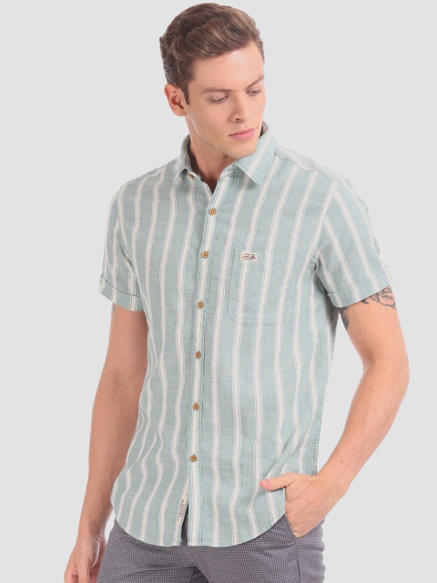 

U.S. Polo Assn. Men Green & White Regular Fit Striped Casual Shirt