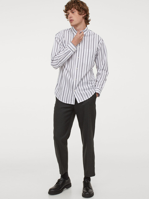 

H&M Men Grey & White Striped Shirt Relaxed Fit