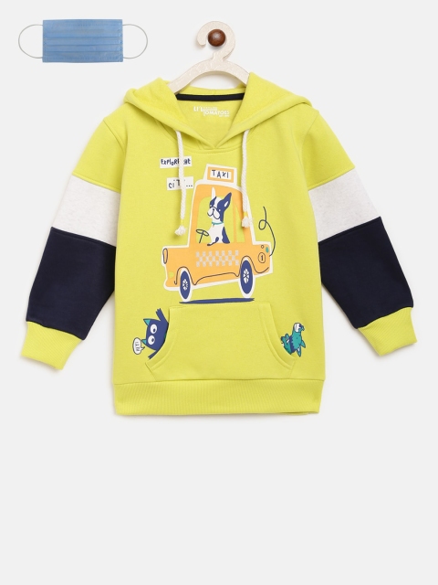 

Lil Tomatoes Boys Lime Green Printed Hooded Sweatshirt