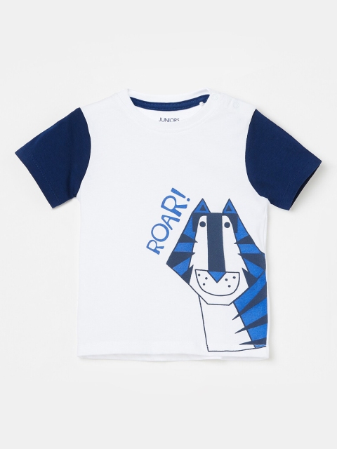 

Juniors by Lifestyle Boys White & Navy Blue Printed Round Neck T-shirt