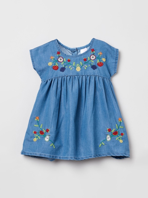 

max Girls Blue Embroidered Cotton Empire Dress