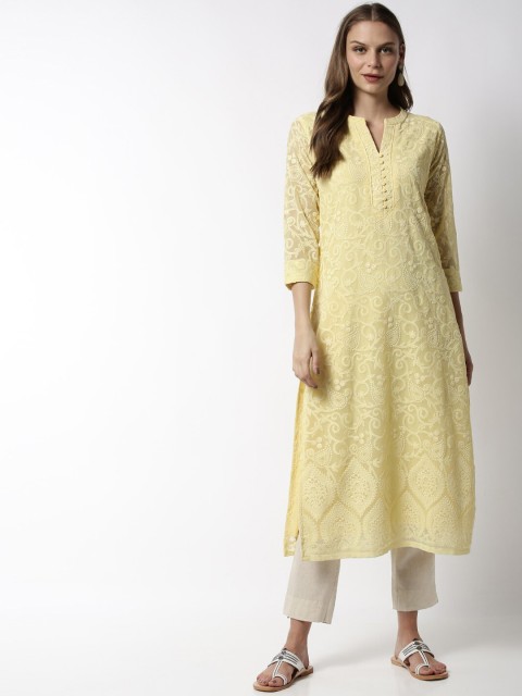 

Soch Women Yellow Embroidered Straight Kurta
