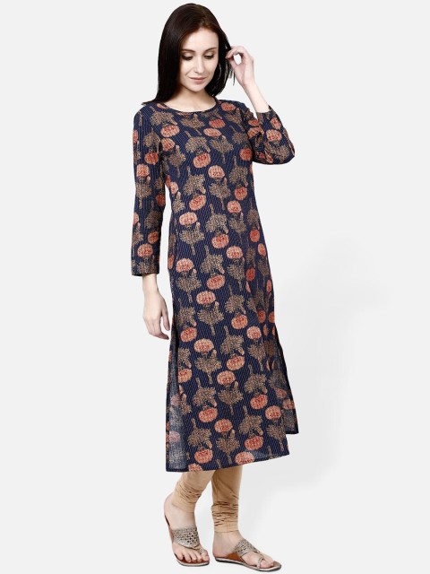 

Molcha Women Navy Blue Floral Printed Anarkali Kurta