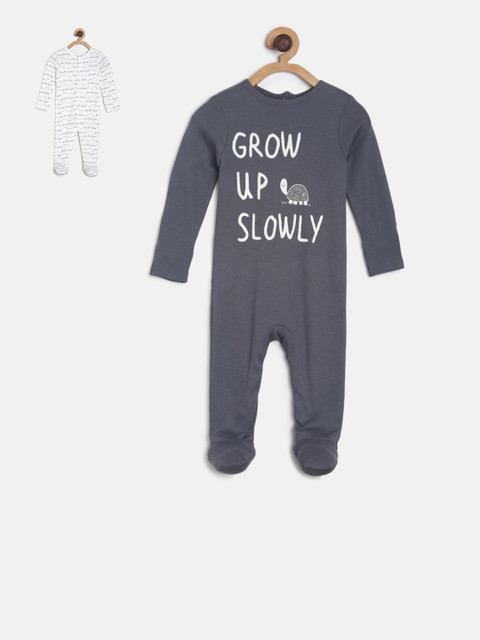 

MINI KLUB Infant Boys Pack of 2 White & Grey Organic Cotton Sleep Suits