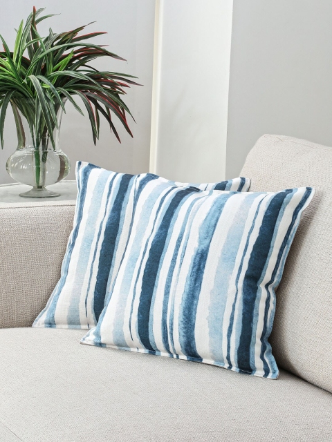 

BLUE BOAT White & Blue Set of 2 Striped Square Cushion Covers
