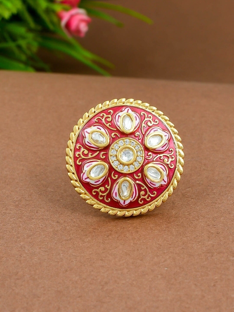 

Imittire Women Red & Pink Meenakari Floral Cocktail Ring
