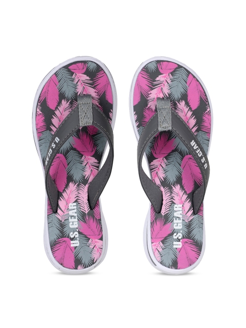 

US Gear Women Grey Printed Thong Flip-Flops