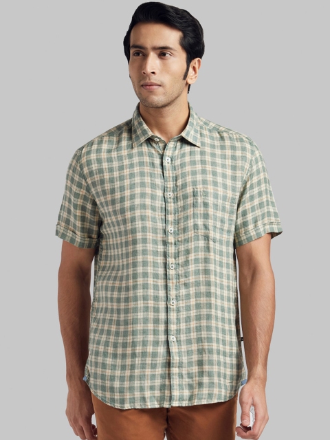 

Parx Men Green & Beige Regular Fit Checked Casual Shirt