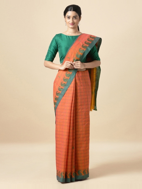 

Taneira Orange Pure Cotton Checked Banarasi Saree